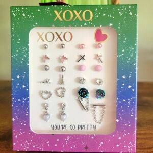 XOXO Kids' Silver and Pink Earring Set